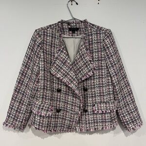 Ann Taylor Pink & White Tweed Double-Breasted Blazer
